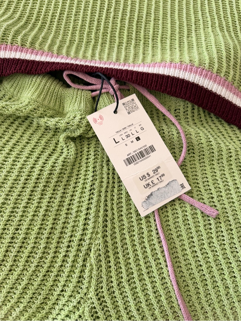 Zara Lime Green Knit Short Set with Pink and Brown Trim - Picture 4 of 5